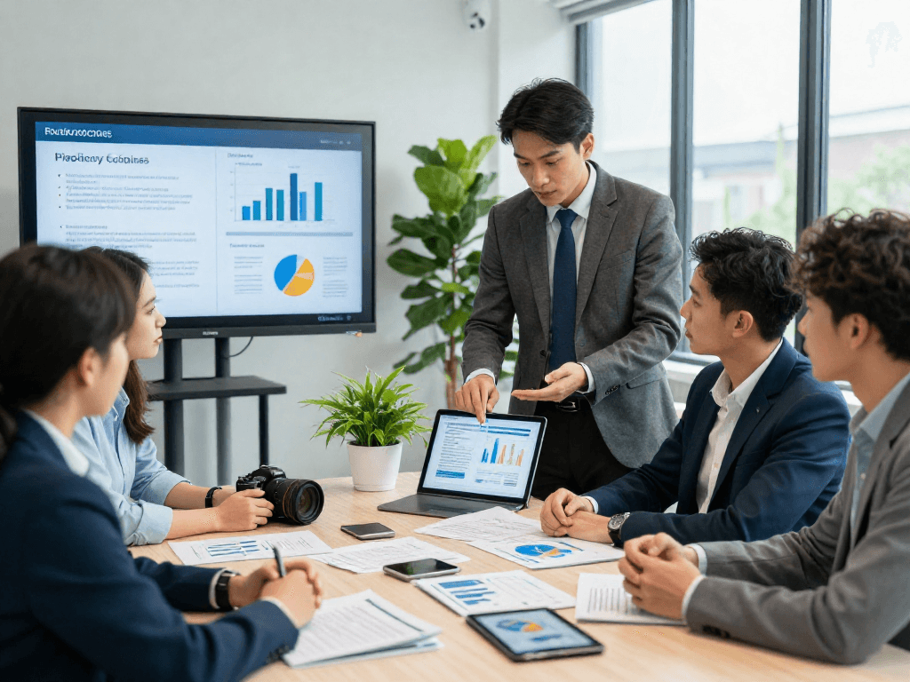 Branchenlösungen – Übersicht in a business meeting on data privacy and accessibility solutions