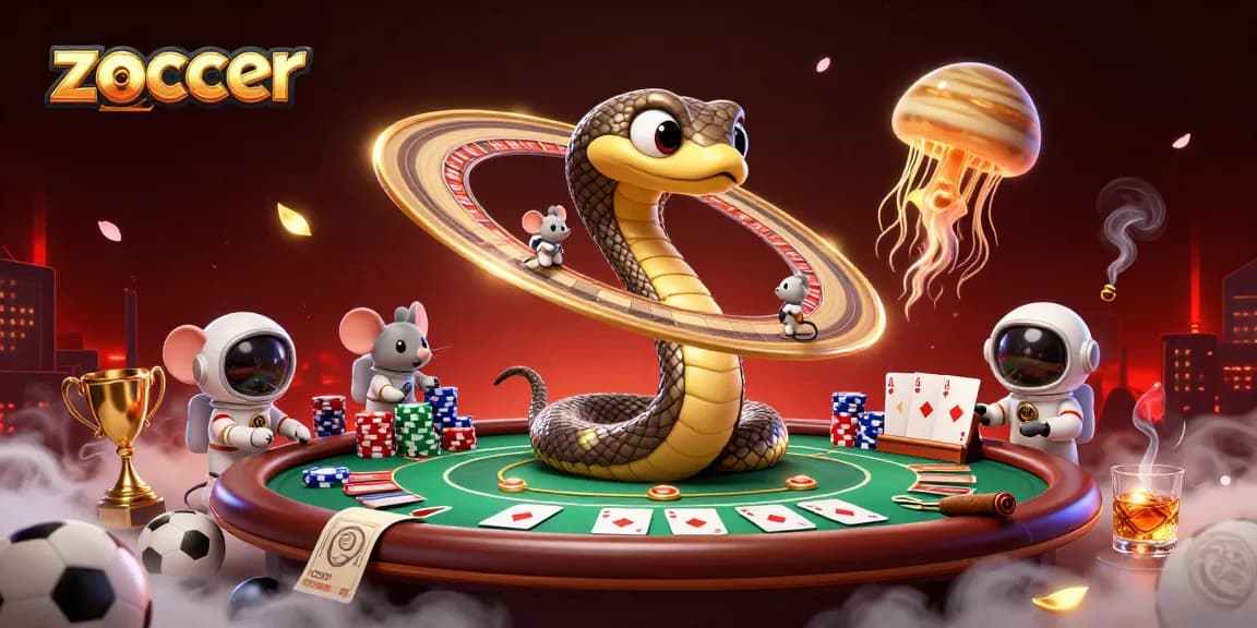 Zoccer showcases a bustling sports betting scene with cosmic characters and vibrant casino elements.
