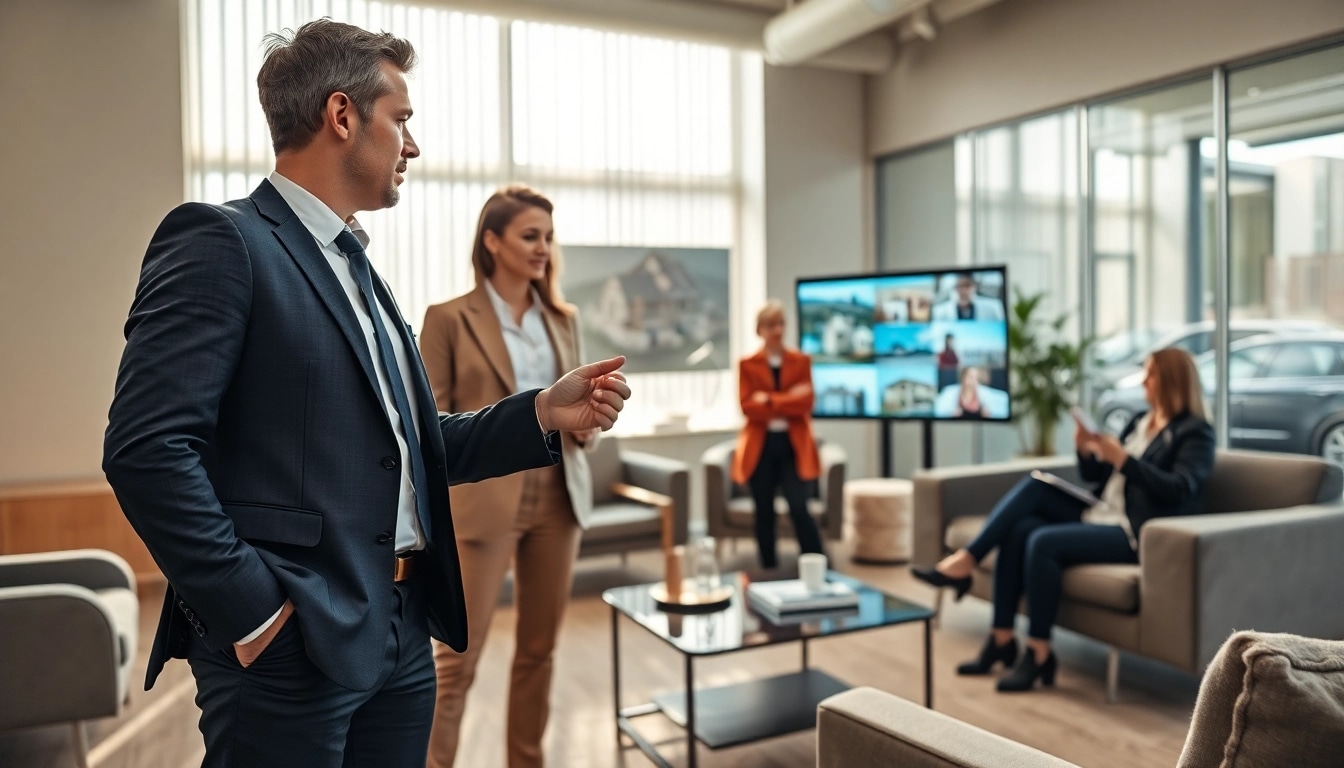 Immobilienmakler Frankfurt Riedberg berät Kunden zu Immobilienangeboten in modernem Büro.