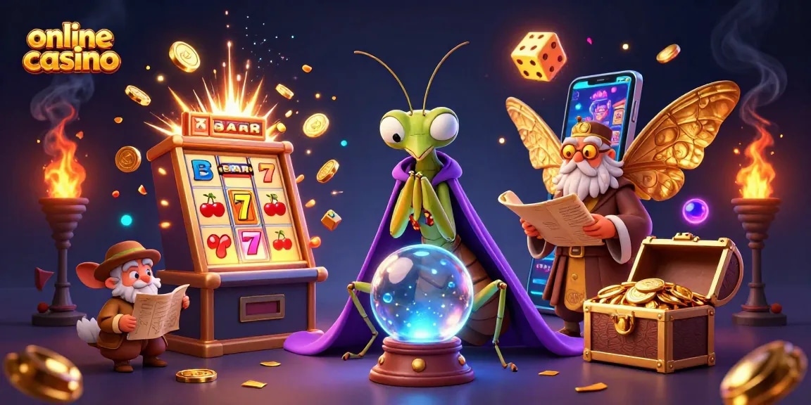 Experience online casino excitement with a vivid 3D illustration of a fortune teller and mystical elements.