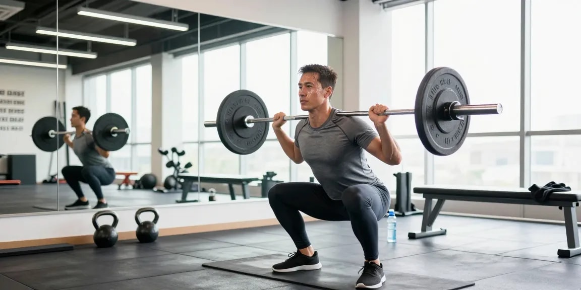 Dynamischer Athlet trainiert im modernen Fitnessstudio und präsentiert Anabolika Shop Produkte in Aktion.