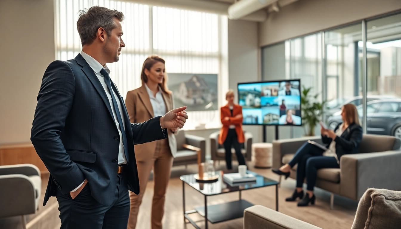 Immobilienmakler Frankfurt Riedberg berät Kunden zu Immobilienangeboten in modernem Büro.
