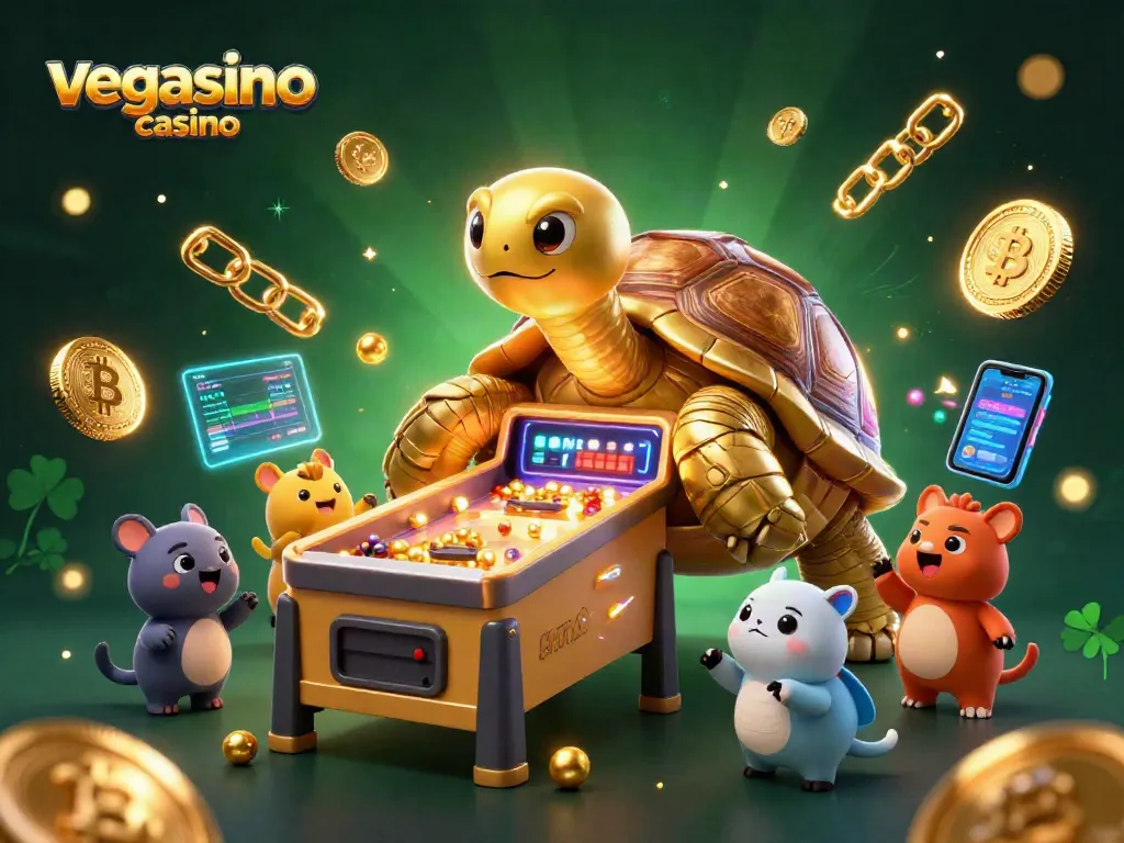 Engage in exciting gameplay at vegasino casino with vibrant, colorful 3D pinball and crypto elements.