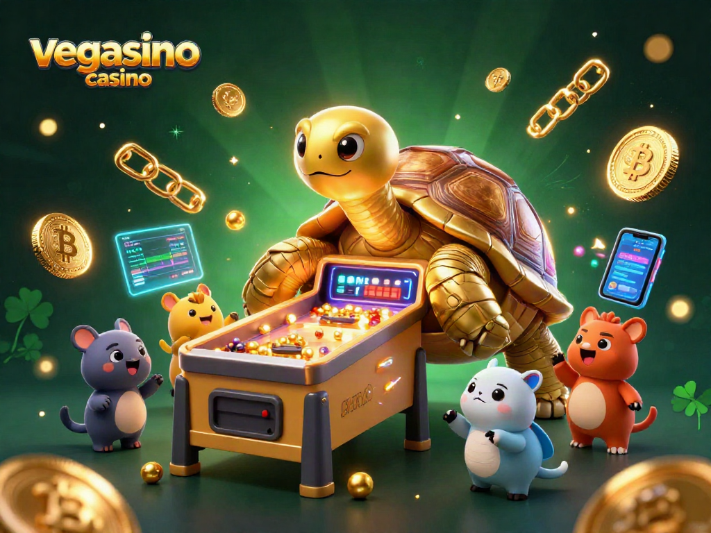 Engage in exciting gameplay at vegasino casino with vibrant, colorful 3D pinball and crypto elements.