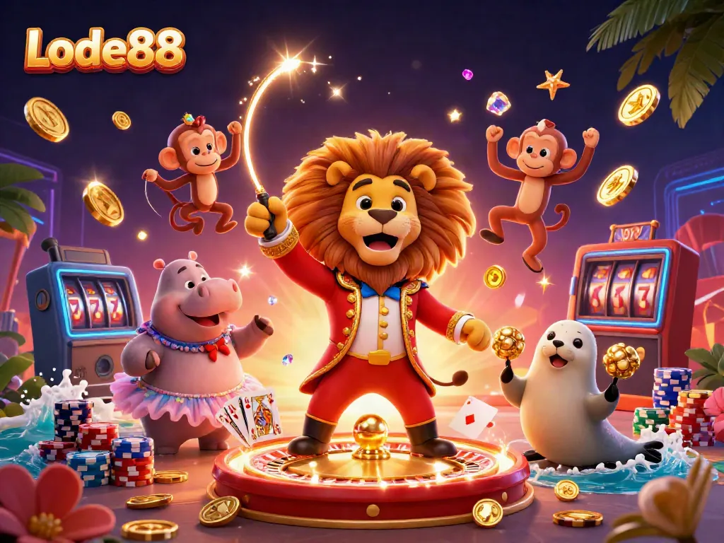 Experience the excitement of Lode88 with vibrant 3D characters and casino elements in a dynamic setting.
