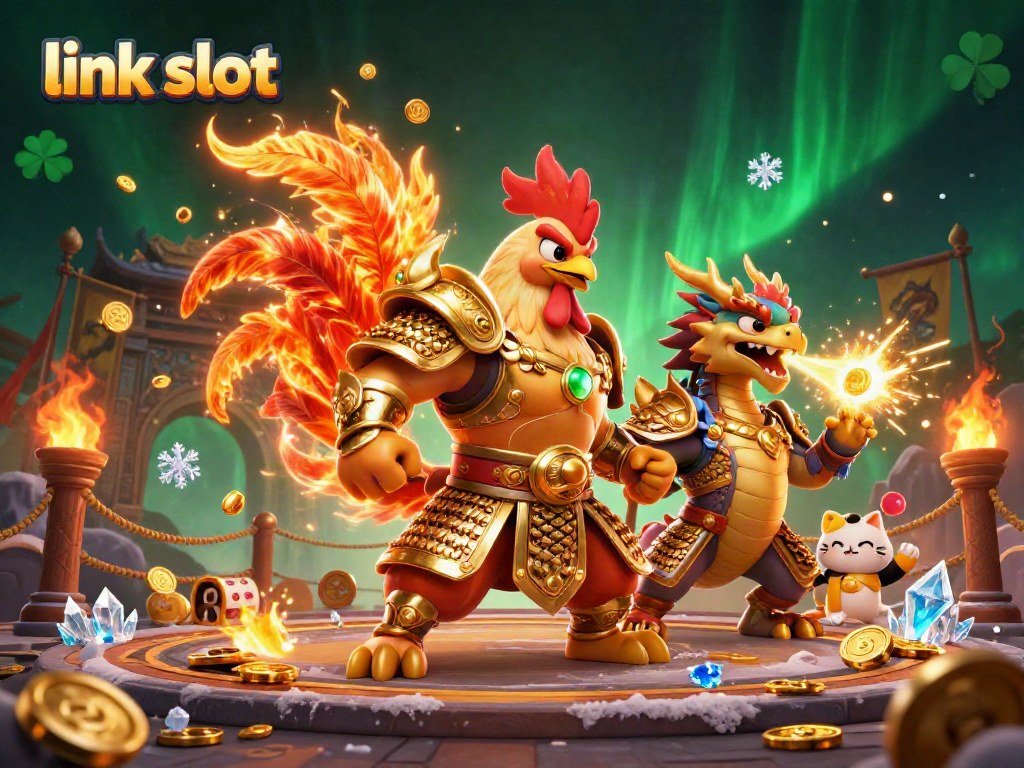 Experience thrilling wins at link slot with an exciting 3D scene showcasing dynamic characters and slot elements.