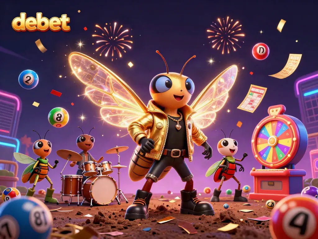 Experience the excitement of debet with vibrant lottery elements and a lively rock star scene.