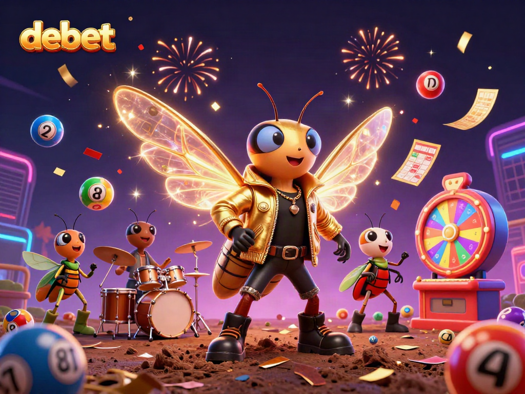 Experience the excitement of debet with vibrant lottery elements and a lively rock star scene.