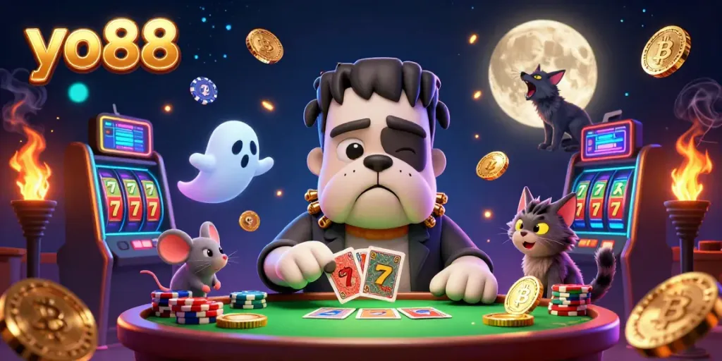 Join the fun at yo88 with a spooky 3D casino showdown featuring lively characters and epic game elements.