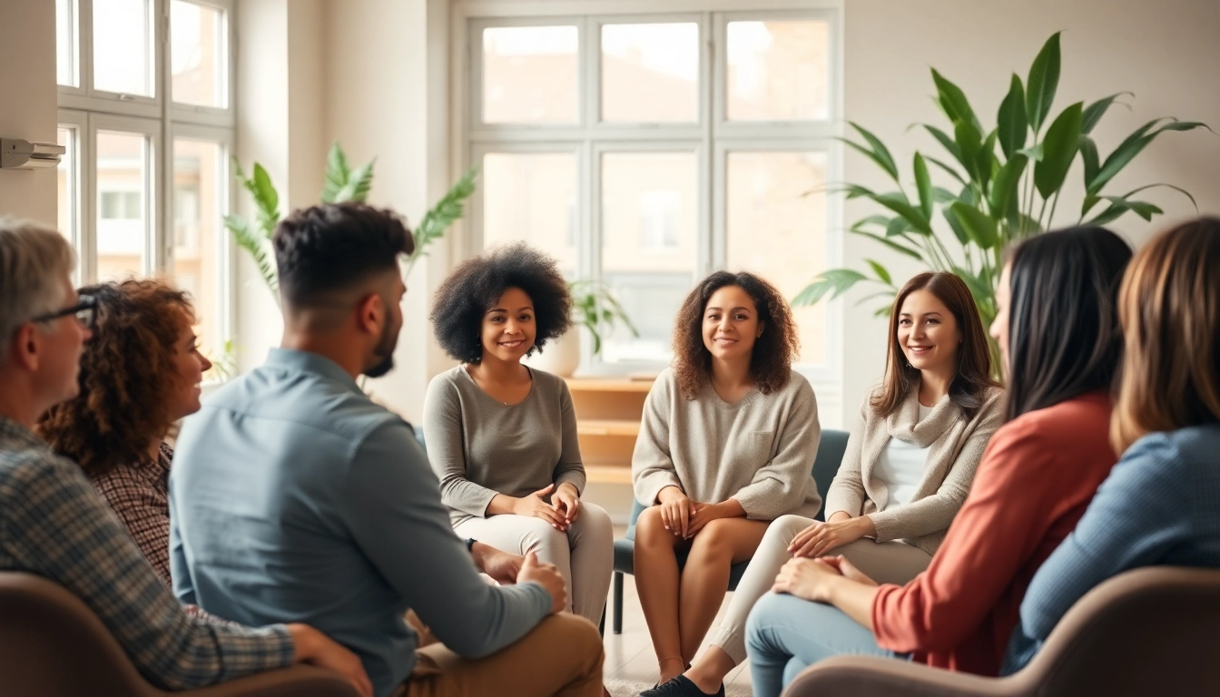 Mental health awareness group therapy session showcasing empathy and connection among participants.