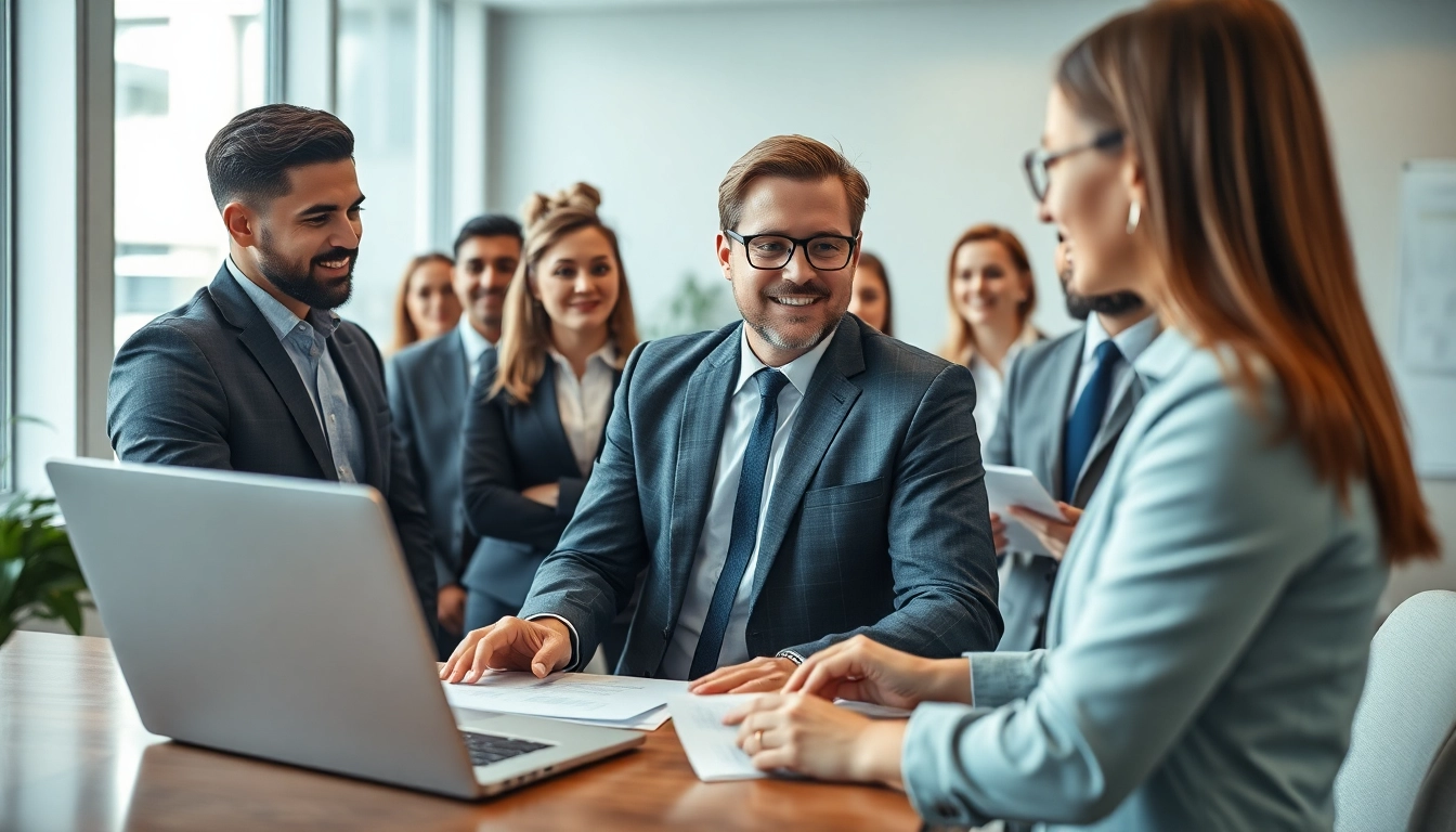 Headhunter IT in a professional atmosphere, engaging with diverse candidates.