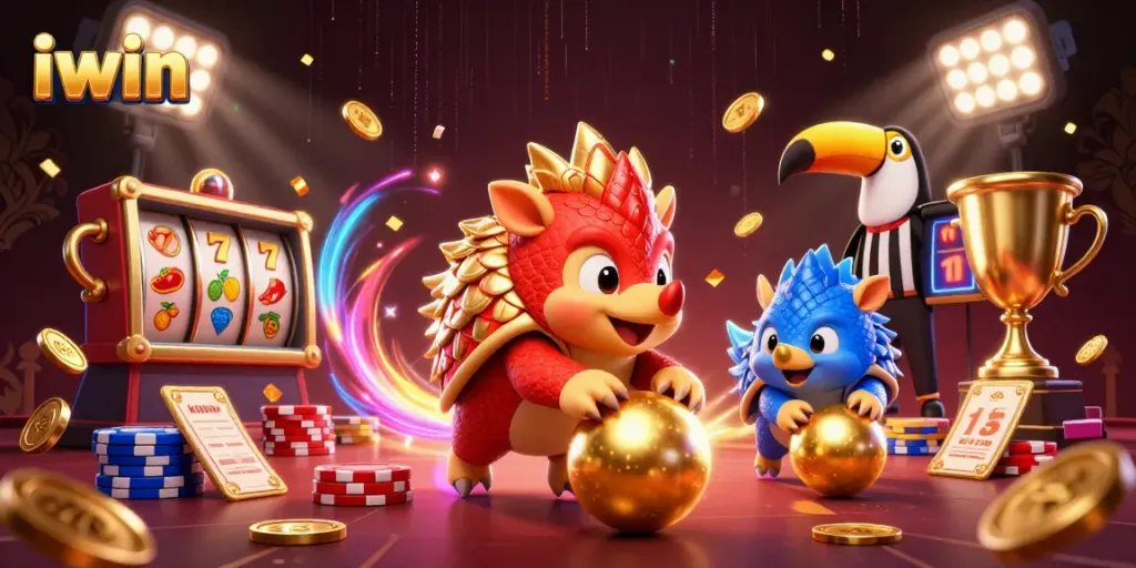Enhance your iwin gaming experience with a vibrant scene of animated pangolins in action!
