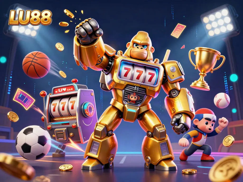 LU88 offers thrilling gambling experiences with a golden gorilla mech and dynamic sports elements.